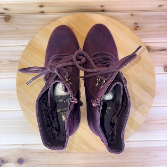 White Mountain Boots Women 8M Dorian Burgundy Lace Up Side Zip Combat Ankle Boot - Picture 11 of 13